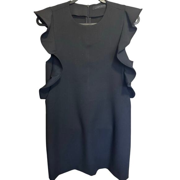 Zara Flutter Sleeves Dress Mini Straight Silhouette Scoop Neck Black Size Medium - Picture 3 of 9